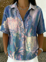 Women's Vintage Floral Pattern Art Print Casual Cotton Linen Shirt