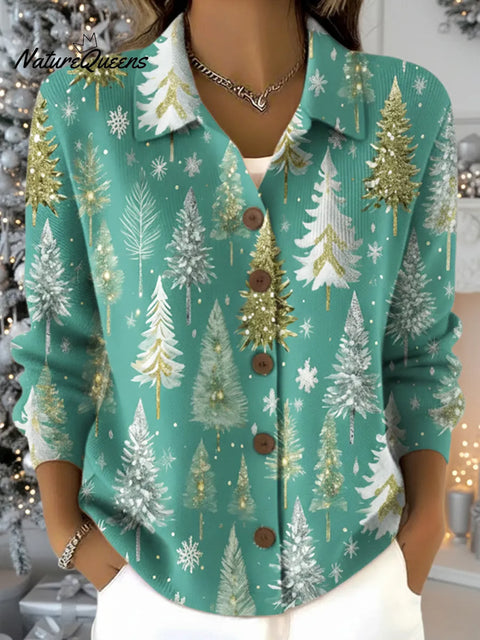 Blue Secret Realm Print Button-up Cardigan Sweater