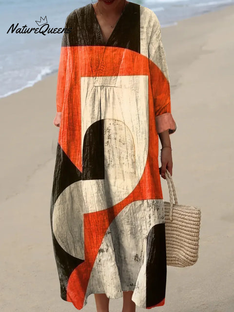 Women's Geometric Pattern Art Print Casual Cotton Dress