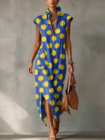 Artistic Brushstroke Polka Dot Cotton-linen Dress