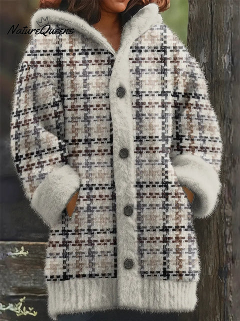 Tartan Plaid Printed Knit Hoodie