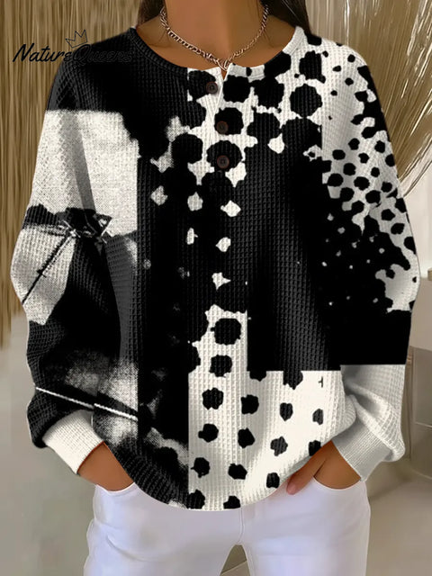 Women's Abstract Pattern Art Print Casual Waffle Sweatshirt