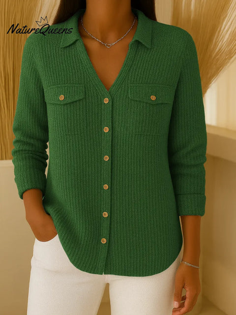 Women's Solid Color Lapel Long Sleeve Casual Loose Knit Cardigan