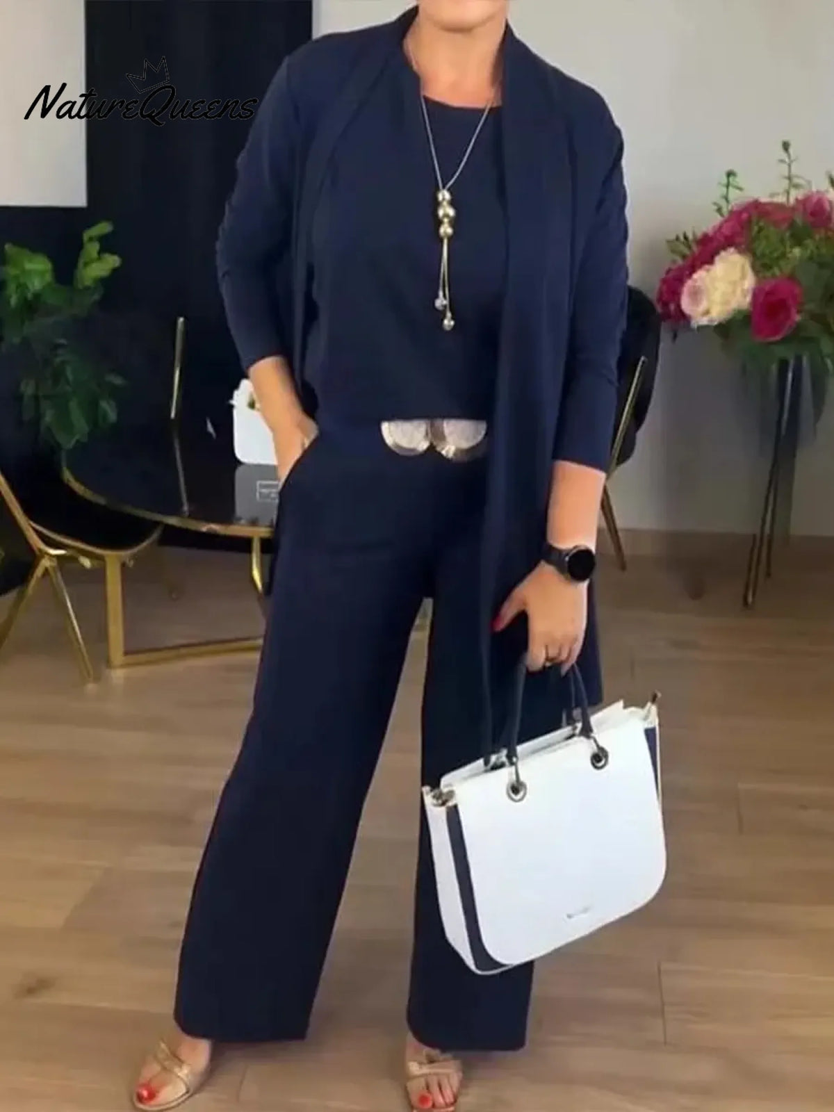 Women's Casual Cotton Cardigan And Pants Three-piece Set