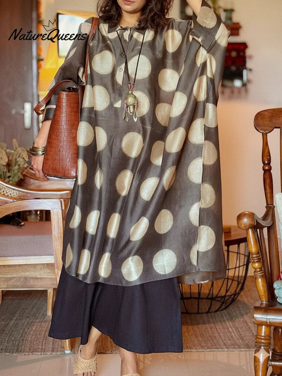 Women's Polka Dot Loose-fitting Long Top