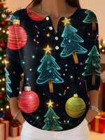 Women's Christmas Pattern Art Print Buttoned Cardigan Sweater