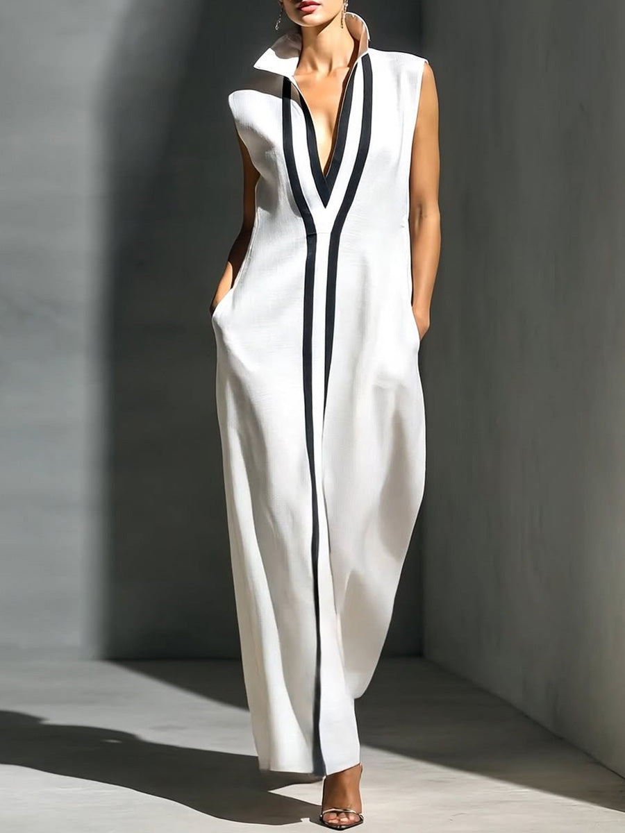 Women's Stand-collar Sleeveless Casual Loose Cotton And Linen Dress