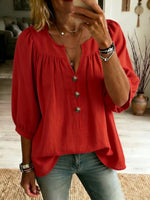 Women's Simple Cotton And Linen Half Sleeves Top