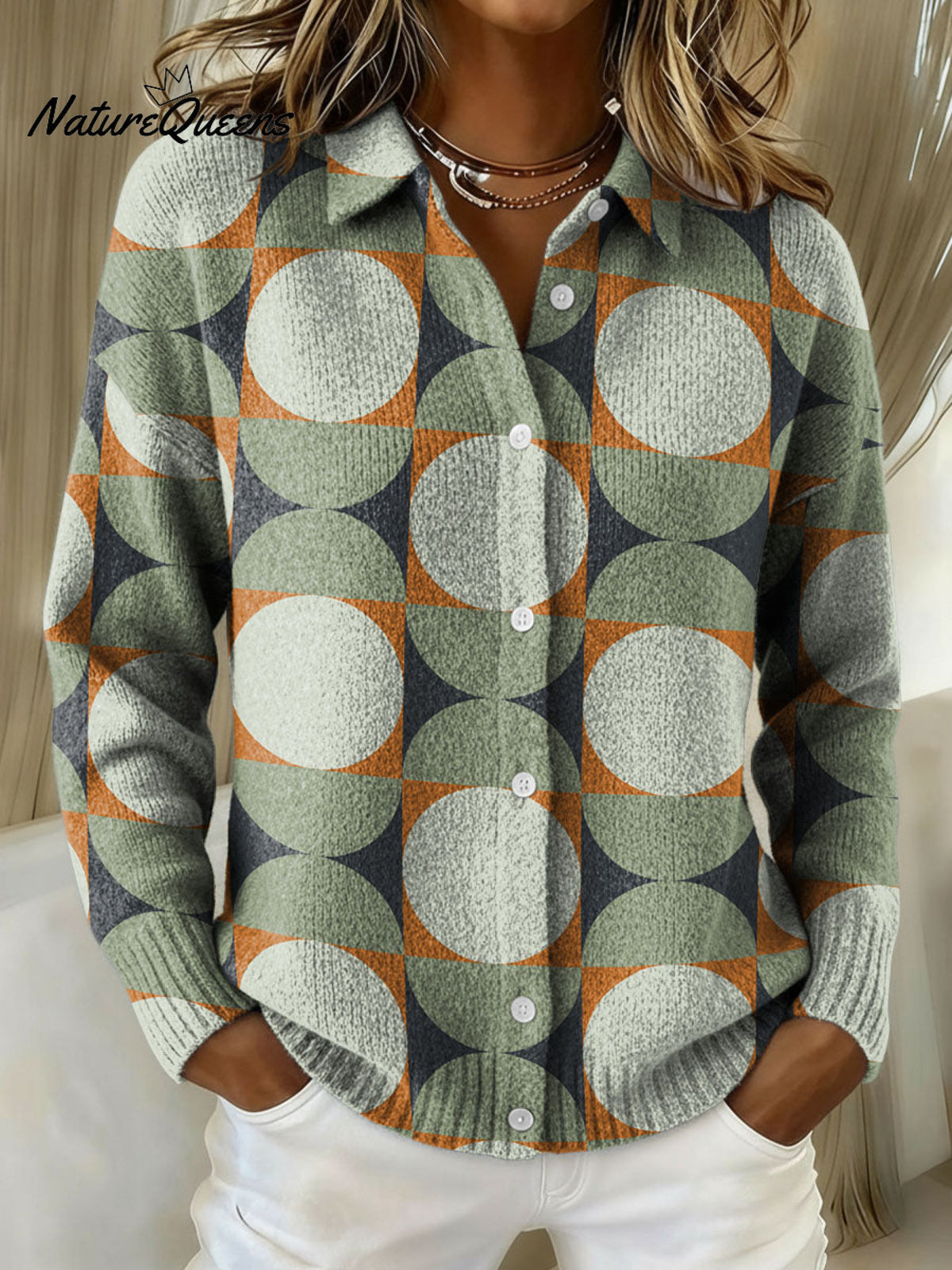 Gradient Cloud Mist Decorative Pattern Casual Shirt Collar Long Sleeve Sweater