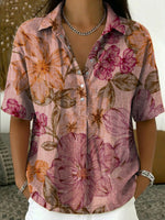Floral Art Pattern Casual Cotton-linen Shirt