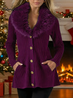 Women's Solid Color V-neck Long Sleeve Casual Loose Knit Top