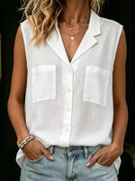 Women's Pockets Lapel Sleeveless Simple Loose-fit Shirt