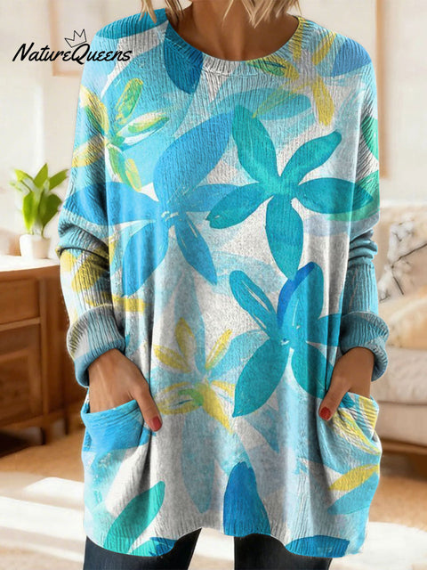 Women's Lovely Floral Flowers Pattern Art Print Casual Cotton Knitted Sweater