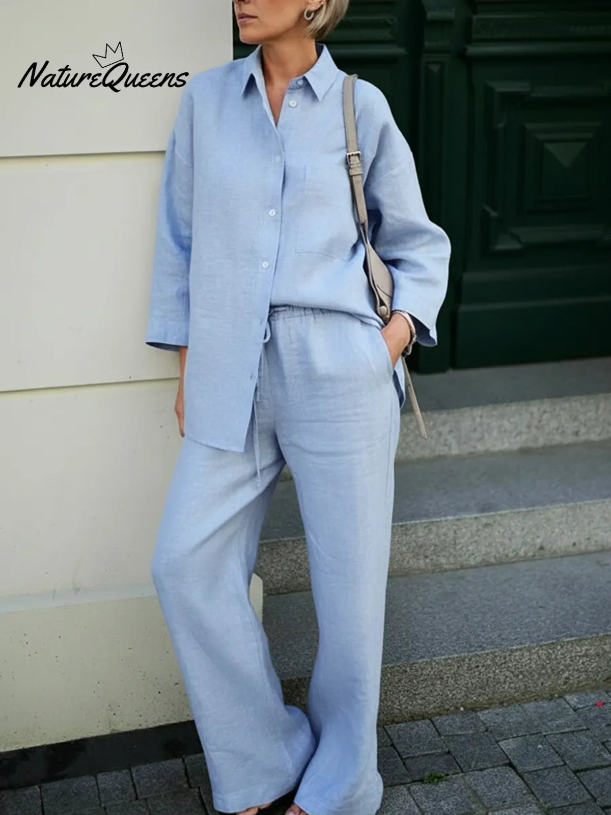 Effortless Elegance Linen Shirt And Wide-leg Pants Two-piece Set
