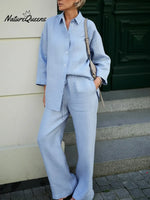 Effortless Elegance Linen Shirt And Wide-leg Pants Two-piece Set