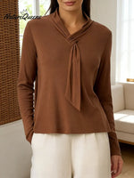 Women's Solid Color V-neck Long-sleeved Casual Loose Knit Sweater