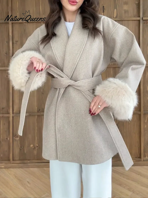 Women's Elegant And Classic Wool Belted Coat