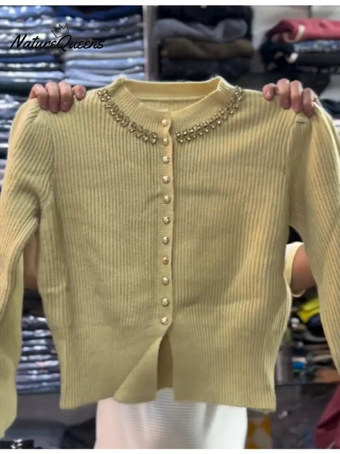 Women's Comfortable and Luxurious Rhinestone-Embellished Cardigan Sweater