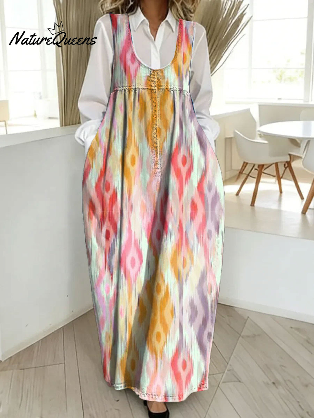 Women's Retro Colorful Pattern Art Print Casual Cotton Denim Dress