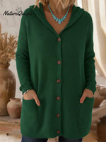 Women's Loose-fitting Cozy Solid Color Hooded Cardigan Sweater