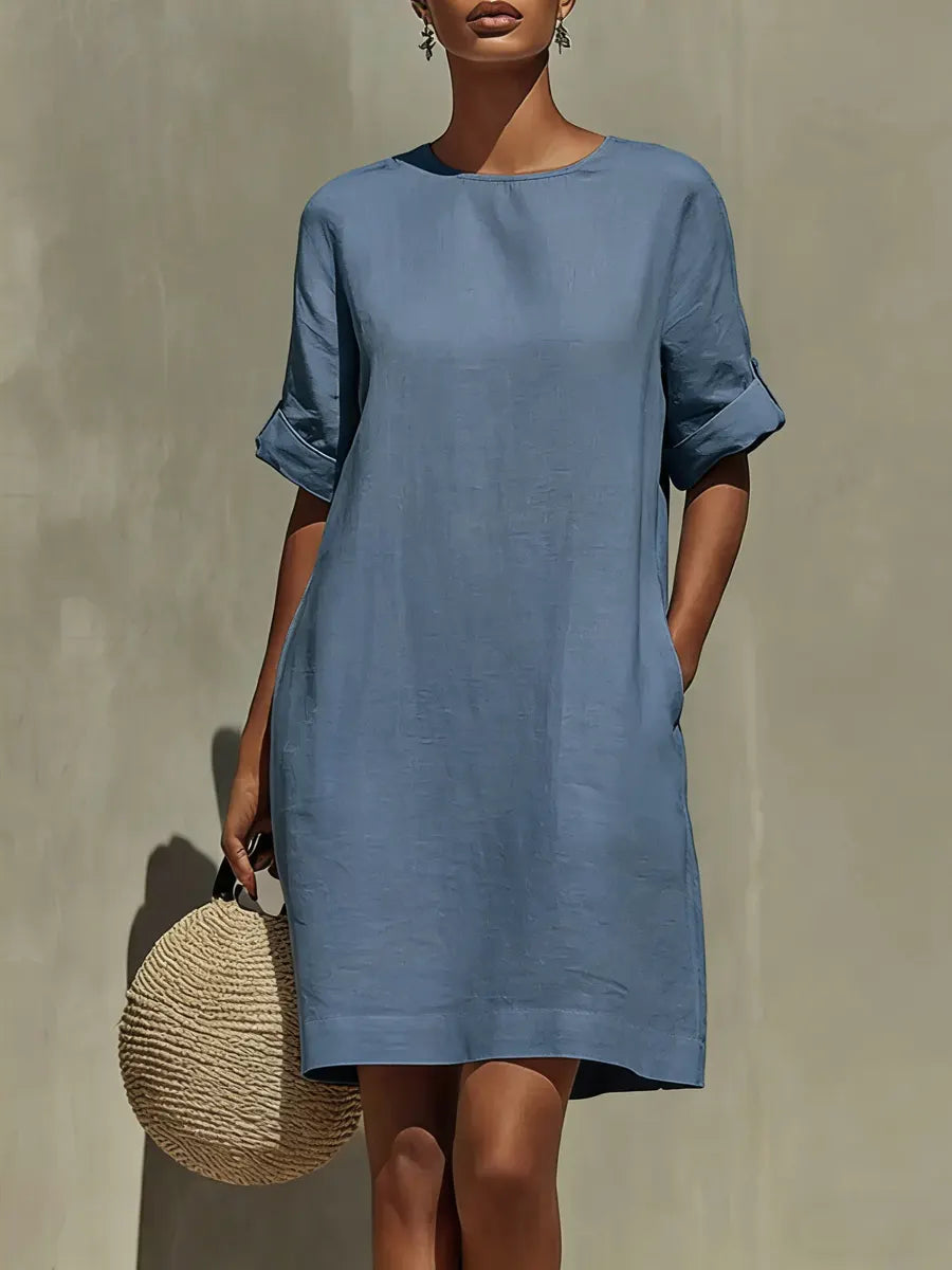 Simple Short-sleeve Cotton And Linen Dress
