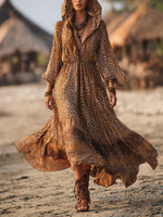 Women's Bohemian Leopard Print Hooded Maxi Dress