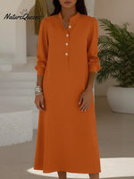 Audrey Stand Collar Button-down A-line Midi Dress