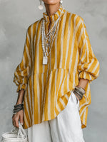 Loose-fit Casual Striped Linen And Cotton Shirt