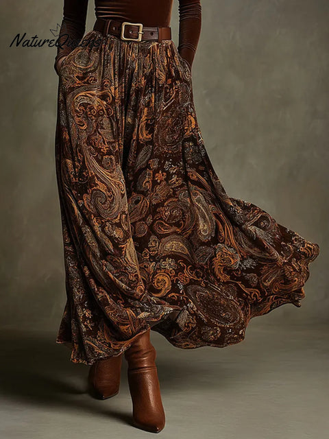 Women's Retro Paisley Print High-waisted Casual Loose A-line Skirt