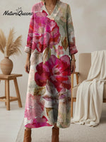 Women's Vintage Artistic Flowers V-neck Knit Dress