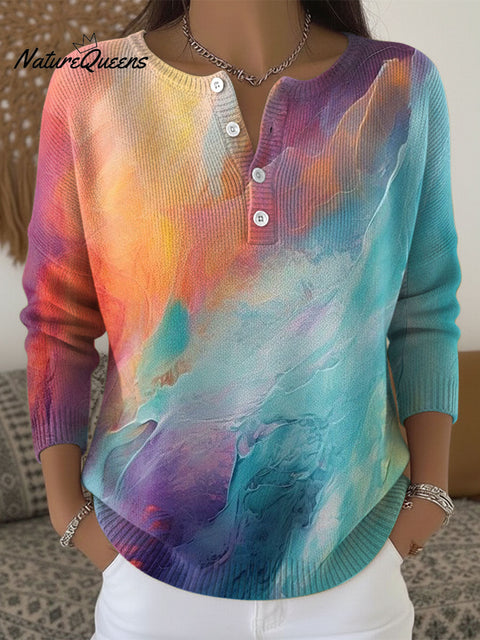 Women's Geometric Abstract Gradient Pattern Art Print Buttoned Cardigan Sweater