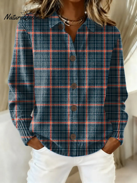 Women's Plaid Pattern Art Print Casual Cotton Knitted Sweater