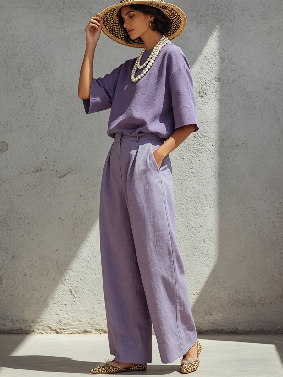 Minimalist & Elegant Solid-color Cotton-linen Two-piece Set