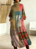 Women's Vintage Pattern Art Print Casual Cotton Knitted Dress