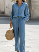 Classic Denim Shirt And Wide-leg Pants Two-piece Set