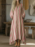 Women's Casual Striped Linen-cotton Dress