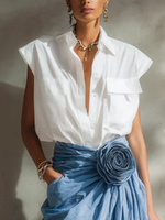 Elegant & Minimalist Polo Collar Cotton-linen Shirt