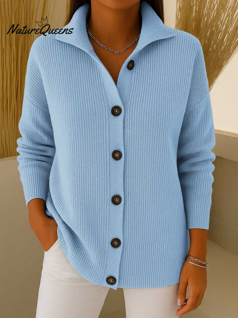 Women's Solid Color Stand Collar Casual Loose Knit Cardigan