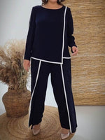 Women's Spring New Arrival Round Neck 3/4 Sleeve Casual Loose Cotton Top And High Waist Casual Loose Wide-leg Cotton Pants Set