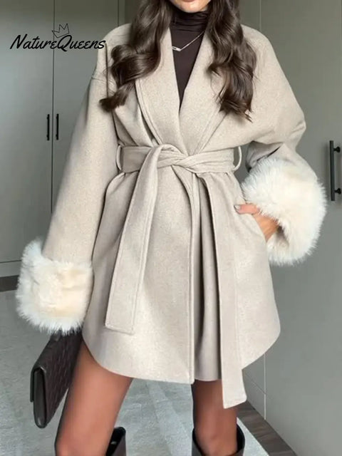 Women's Elegant And Classic Wool Belted Coat