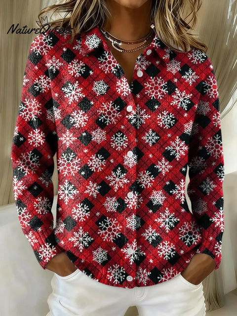 Women's Christmas Printed Collared Sweater