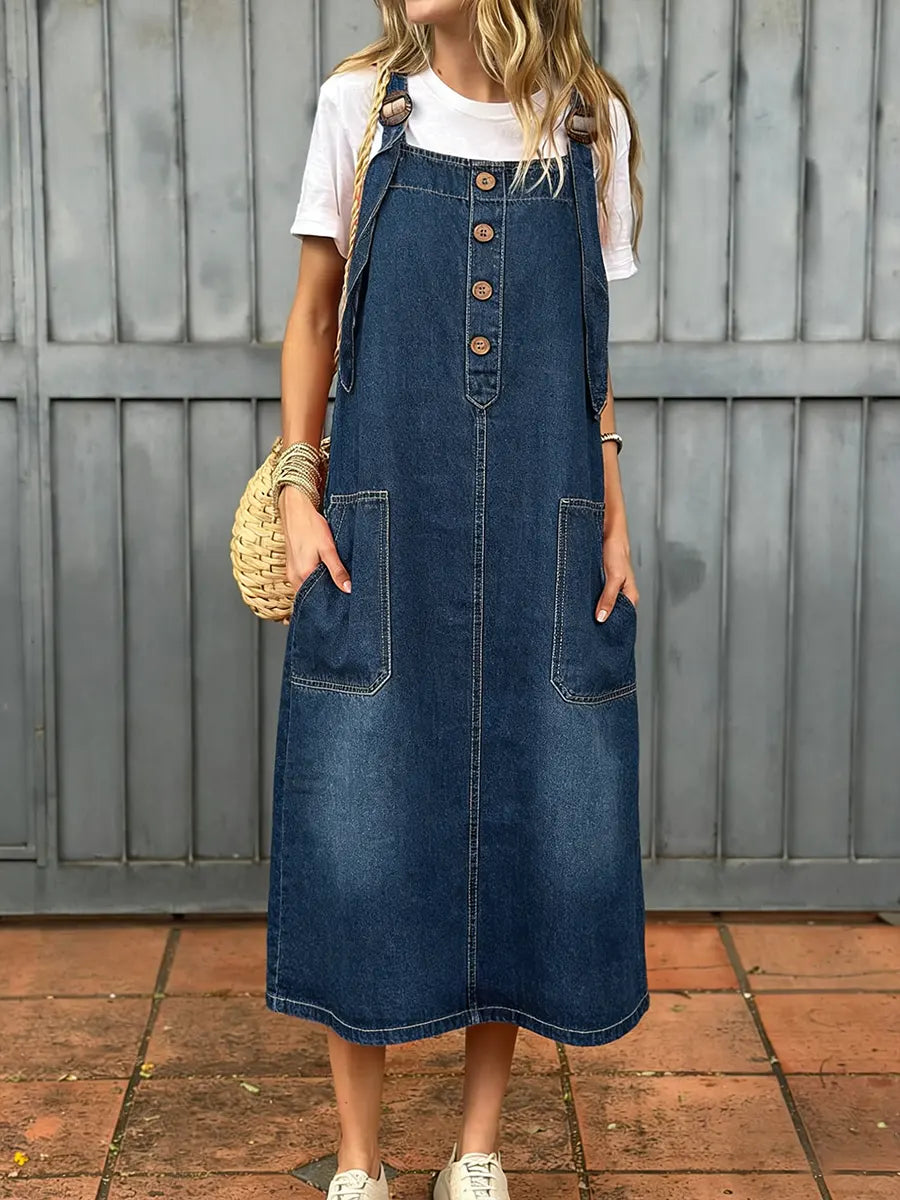 Women's Casual Washed Denim Vest Dress