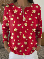 Women's Vintage Golden Christmas Art Casual Printed Sweater