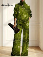 Women's Abstract Pattern Art Print Casual Cotton Knitted Suits