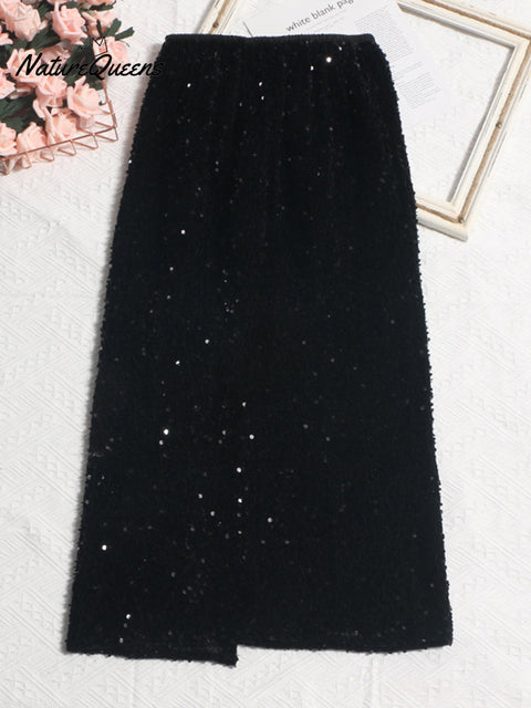 Women's Elegant Velvet Sequin Skirt