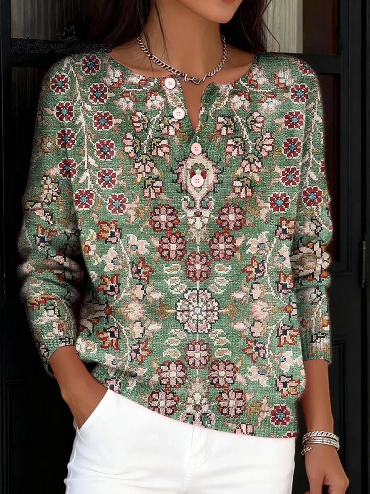 Women's VintageHippie Art Print Buttoned Cardigan Sweater