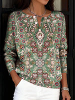 Women's VintageHippie Art Print Buttoned Cardigan Sweater