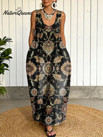 Women's Vintage Flower Pattern Art Print Casual Cotton Denim Dress