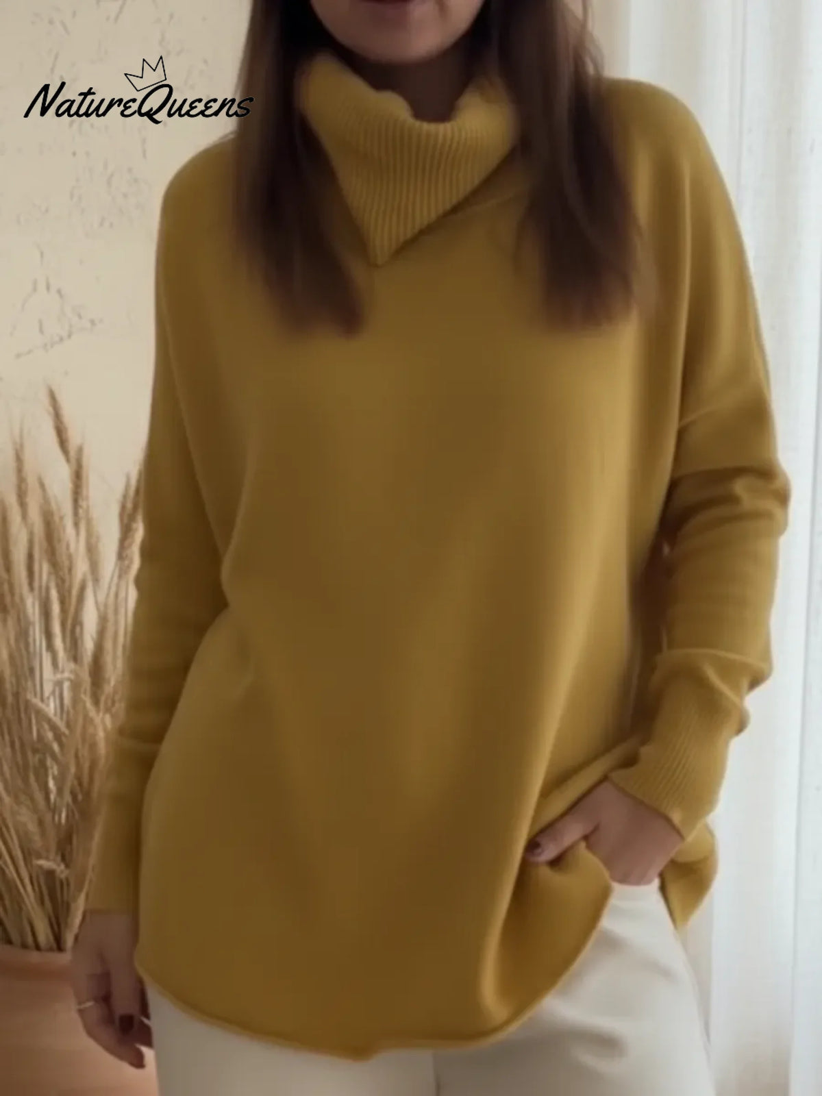 Casual Scarf Collar Solid Color A-line Sweater Top