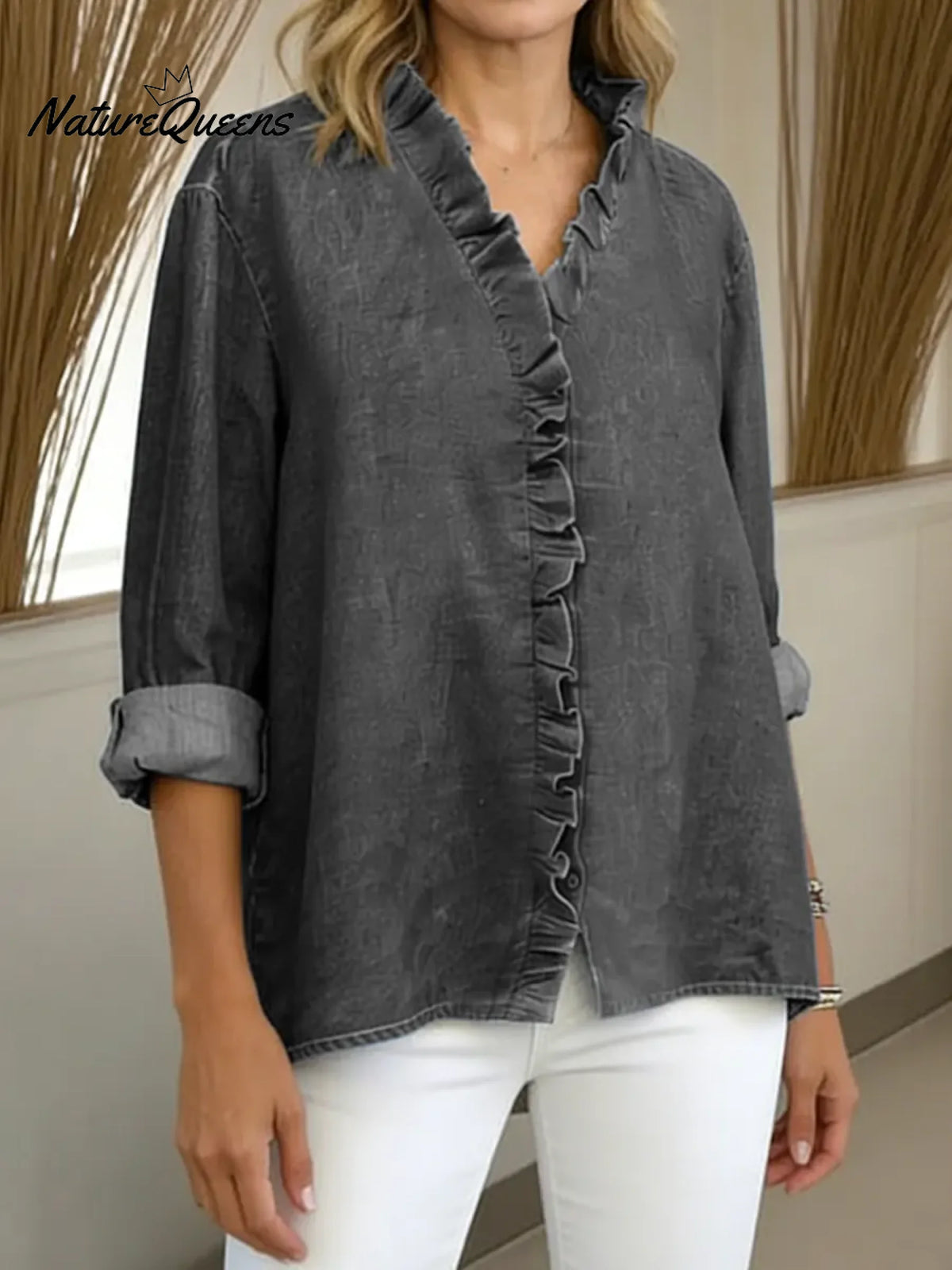 Women's V-neck Long-sleeved Casual Loose Denim Cardigan